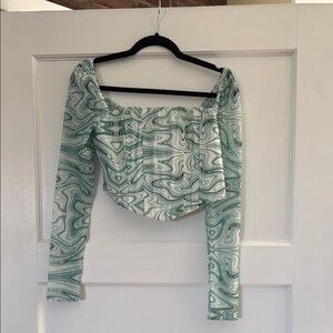 Princess Polly Green Ruched Crop Blouse